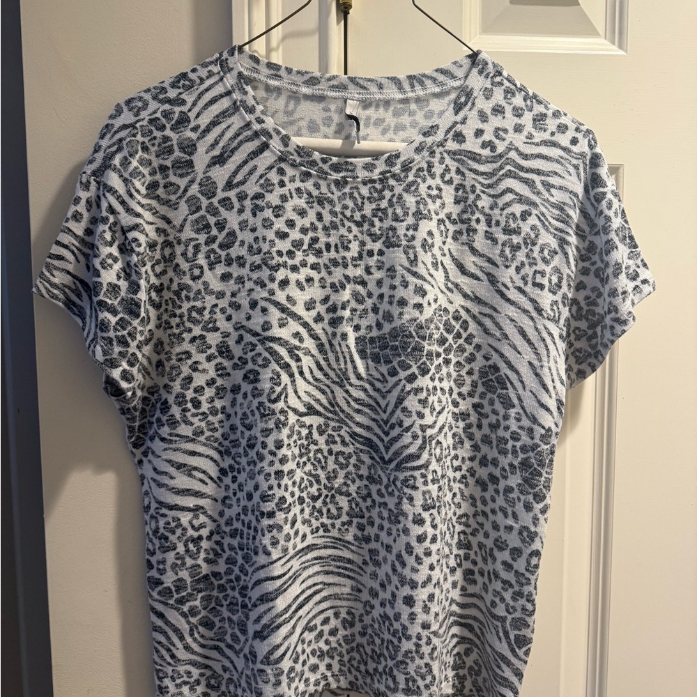 Z Supply Black and White Animal Print Short Sleeve Top